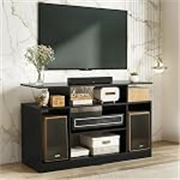 ABOUT SPACE TV Unit for Living Room – Engineered Wood TV Stand Table with Raised Top & Open Shelves, TV Cabinet for Speakers, Set Top Box, Up to 50 inch TV (Black, L 118 x B 40.5 x H 77 cm)