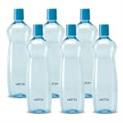 MILTON Pacific Pack of 6 Water Bottles, 1 Litre Each, Reusable Plastic Fridge Bottle Set, BPA Free and Leak Proof Bottles for Travel, Work, Blue