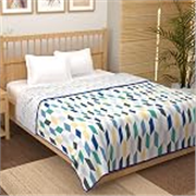 Story@Home Dohar Single Bed 100% Cotton AC Blanket for Summer |144x 220CM, 150GSM Ac Comforter and AC Blanket for Summer|White & Blue Abstract Pattern Reversible Duvet Quilt, All-Season Blanket