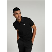 PUMA ESS Logo M Men Solid Polo Neck Pure Cotton Black T-Shirt