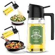 TEKCOOL 500ml 2 in 1 Glass Oil Sprayer and Dispenser Bottle, Premium Nozzle, Transparent Color
