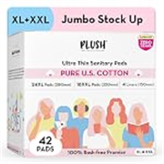 Plush Ultra-Thin Sanitary Napkins for Women, 42 Pcs | SUPER SAVER PACK | 24 XL Pads (Light-Medium Flow), 18 XXL Pad (Heavy Flow), 4 Panty Liners | 100% Rash-Free | Pure U.S. Cotton Sanitary Pads | No Fragrance | No Toxic-Chemicals