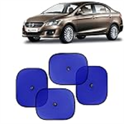 KINGSWAY Car Window Curtain Sticky Sun Shades Compatible with Maruti Suzuki Ciaz, (Year 2014-2017), Universal Fit Sunshades for Side Window, Rear Window, Blue Color, 4 Pieces