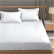 Homefab India 160 TC Stripe Glace Cotton Double BedSheet with 2 Pillow Covers – (90×90 inches) – White