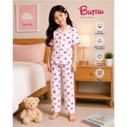 BUTRUKIDS Girls Printed Cotton Kids Nightwear (White Pack of 1)