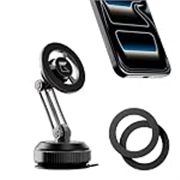 MagFold Pro Magnetic Car Phone Holder, Vacuum Suction Dashboard & Windshield Mount, Compatible with MagSafe, N52 Magnets, 360° Foldable Arm, for iPhone 12-18, Samsung, Pixel