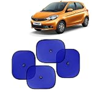 KINGSWAY Car Window Curtain Sticky Sun Shades Compatible with Tata Tiago, (Year 2020 Onwards), Universal Fit Sunshades for Side Window, Rear Window, Blue Color, 4 Pieces