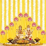 BENAVJI Presents Handmade Artificial Jasmin Mogra Garland String with MDF Lotus in Bell Style for Home Deocr Diwali Decoration Size 60 CM Length Pack of 10
