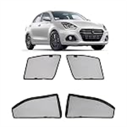 Amazon Basics Side Window Sun Shade for Maruti Suzuki Dzire (2024 Onwards) – Front Half Cut + Rear Zipper | Custom-Fit Magnetic Car Curtains | Black | Pack of 4 Pcs | Cotton Mesh