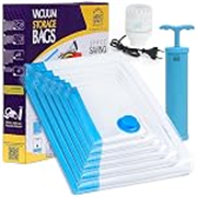 ABOUT SPACE 6 Pack -2XJumbo/XJumbo/Jumbo/Large/Medium/Small Vacuum Bags for Clothes with Pump (Hand & Electric) Ziplock Bags for Travel Packing | Reusable Cloth Organizer for Storage (Blue)