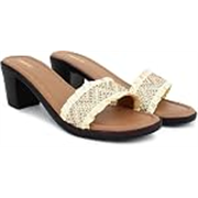 Action Women’s Knitted Mule Sandals| Block Heel 10cm| Peep-Toe Design_Beige
