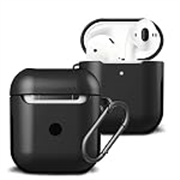 Amazon Basics Elite Shock-Absorbing Protective Case with Keychain for AirPods 1 and 2 | Visible Front LED (Black)
