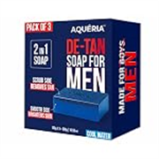 Aqueria De-Tan & Brightening 2-in-1 Bath Soap for Men | Cool Water Perfume | Scrub Side for Tan Removal & Gentle Exfoliation | Smooth Side for Skin Brightening & Hydration | Deep Cleansing Face & Body Soap For Fresh, Healthy-Looking Skin | 300g (Pack of 3) | Suitable For Daily Use – Lasts Upto 90 Washes.