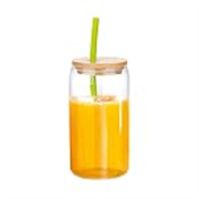 ATTRO 400ml Drinking Glass with Wooden Lid & Silicone Straw Travel Sipper Tumbler– Ideal for Juices, Smoothies &Cocktails – Durable, Leak Proof Glass for On the Go