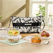 Borosil Nostalgia Daisy Borosilicate Glass Lunchbox | 4 pc Round Container Set (320ml x 2 + 240ml x 2) | Microwave & Dishwasher Safe, Leakproof | Tiffin for Office, School, College | Transparent