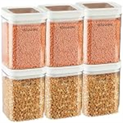 Floraware Food Safe Plastic Multiuse Square Lock & Lock Airtight Container,Multipurpose Jar, Grocery Container 1150ml, Set 6, BPA Free, White