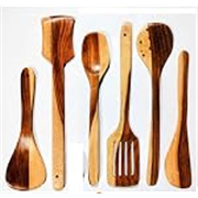 Green Wood Wooden Kitchen Utensils Set, 7 Pieces, Natural Wood, Two-Tone Brown Finish, 30 cm Length