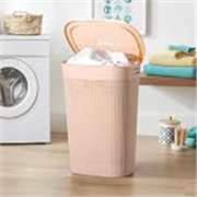 Kuber Industries Plastic Large 55 Ltr Laundry Basket with Lid & Handle | Multipurpose Hamper Bins Storing Washable Clothes, Blankets | Household Ideal for Home & Bathroom | Woods – Rose Gold