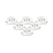 La Opala Diva, Pearl Collection Opal Glass Crockery | Cup & Saucer, Set of 12 | Turquoise Trims, 160 ml | for Tea & Coffee | Microwave Safe | 100% Vegetarian | Extra Strong | Super Light | Super White