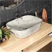 Lifelong Wash Basin for Bathroom – Tabletop Washbasin – Ceramic Glossy Round Countertop Vessel Sink Ideal for Bathroom, Dining Hall & Vanity 33x46x16 cm (White Brown, LLHIBM01)