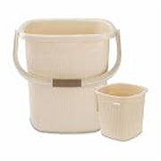 Nayasa Rimmy Plastic Bucket Set for Bathroom | Bucket and Mug (25 Liters & 1.5 Liters) | Bathroom Set of 2 | Bathroom Accessories Set | Bathroom Bucket Set | Ivory
