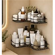 Oslen Pack of 2 No Drill Self Adhesive Bathroom Corner Shelf, Metal Wall Mounted Shower Storage Rack, Bathroom Shelf Organizer, Rust Proof Corner Rack for Bathroom & Kitchen, Black, 8 & 9 Inch