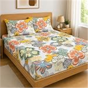 Premium Cotton Fitted Bedsheet King Size 78 x 72 x 8 Inches with 2 Pillow Covers | 220 TC | All-Around Elastic Deep Pocket Bed Cover | Multicolor Retro Floral