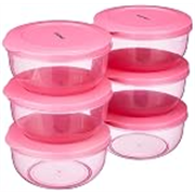 Solimo Plastic Nestable Round Container | Set of 6 | 900 ml | Pink