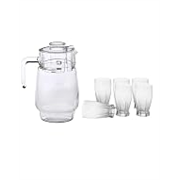 Somil Drinking Set of One Jar with Lid & Six Transparent, Clear Self Designer Glass