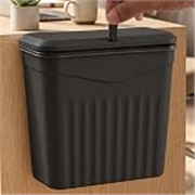 TEX-RO Hanging Dustbin for Kitchen with Lid, 9L Wall Mounted Dustbin for Home with 2-Way Lid Opening, No-Drill Cabinet Door Hanging Trash Can, Plastic Waste Bin for Bathroom Bedroom Office (Black)
