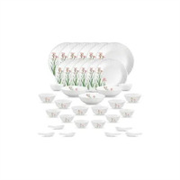 La Opala Opal Glass Crockery | for Family of 6 | Dinner Set 35 pcs Pink Florets | Plates & Bowls for Dining | Microwave Safe | 100% Vegetarian | Extra Strong | Extra Light & White