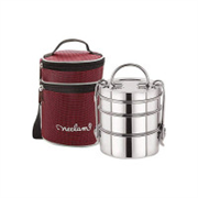 neelam Stainless Steel Lunch Box/Tiffin with Bag, 3-Tier Container, 1100 ml, Hot & Cold Leak-Proof, Compact & Durable, Perfect for Office, School, Picnic and Travel, Silver