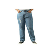 High Star Women Cotton Washed Mom Fit Casual High-Rise..